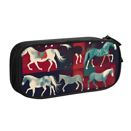 Yyoretp Federmäppchen mit großem Fassungsvermögen, verschiedene Arten von Pferden, doppellagiger Reißverschluss, Make-up-Tasche, Federmäppchen., Schwarz , Einheitsgröße, Kosmetikkoffer von Yyoretp
