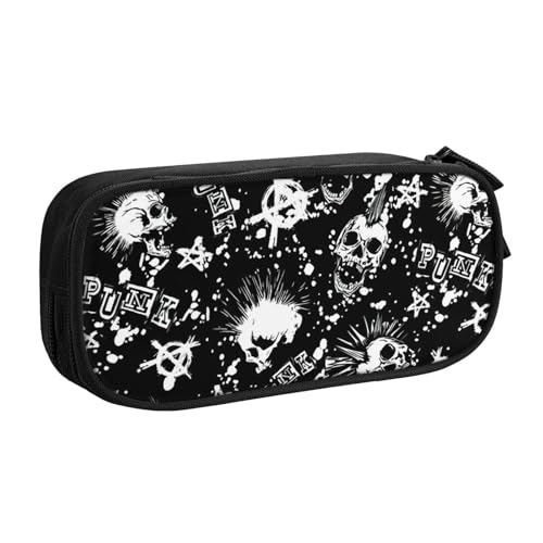 Yyoretp Federmäppchen mit großem Fassungsvermögen, weißer Punk-Totenkopf-Druck, doppellagiger Reißverschluss, Make-up-Tasche, Stiftebox., Schwarz , Einheitsgröße, Kosmetikkoffer von Yyoretp