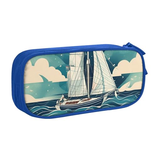 Yyoretp Federmäppchen mit großem Fassungsvermögen und Segelboot-Druck, doppellagiger Reißverschluss, Make-up-Tasche, Federmäppchen., blau, Einheitsgröße, Kosmetikkoffer von Yyoretp