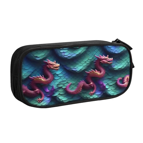 Yyoretp Federmäppchen mit großem Fassungsvermögen und magischem Drachenschuppen-Muster, doppellagiger Reißverschluss, Make-up-Tasche, Stiftebox., Schwarz , Einheitsgröße, Kosmetikkoffer von Yyoretp