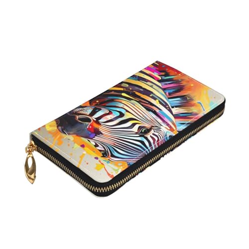 Yyoretp Geldbörse mit abstraktem Zebramuster, Premium-Leder, mit Reißverschluss, für Damen und Herren, Scheckbuchhülle, RFID-Blockierung von Yyoretp