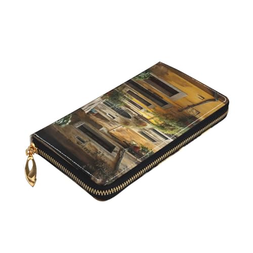 Yyoretp Geldbörse mit italienischem Old Street Print, Premium-Leder, mit umlaufendem Reißverschluss, für Damen und Herren, Scheckbuchhülle, RFID-Blockierung von Yyoretp
