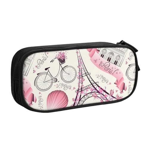 Yyoretp Großes Fassungsvermögen, Federmäppchen mit Aufdruck "Paris Turm und Fahrrad", doppellagiger Reißverschluss, Make-up-Tasche, Stiftebox., Schwarz , Einheitsgröße, Kosmetikkoffer von Yyoretp
