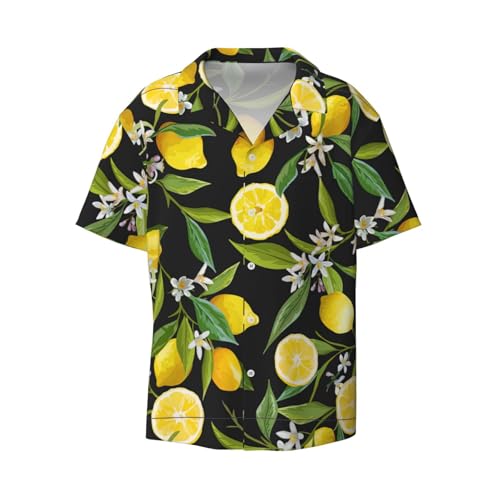 Yyoretp Herren Gelb Zitrone Print Hawaii Casual Kurzarm Hemd für Männer Button Down Urlaub Strand Hemd, Schwarz , XXL von Yyoretp