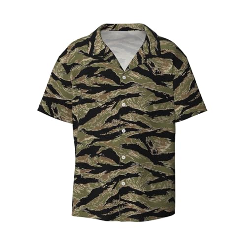 Yyoretp Herren Tiger Stripe Camo Print Hawaii Casual Kurzarm Shirt für Männer Button Down Urlaub Strand Shirt, Schwarz , XXL von Yyoretp