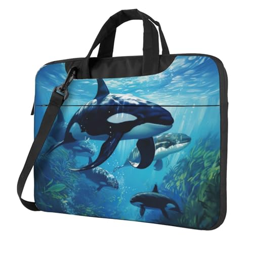 Yyoretp Killer Whales Swim Along Laptoptasche, tragbare Laptoptasche, kompatibel mit 13-16 Zoll (33-40,6 cm), Schwarz , 15.6 inch von Yyoretp
