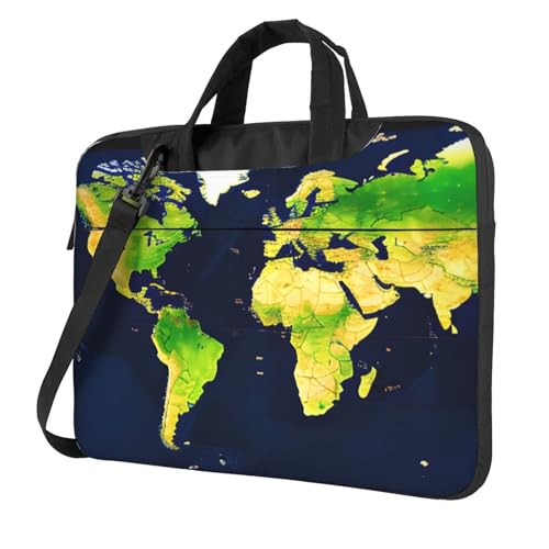 Yyoretp Laptoptasche mit Weltkarten-Druck, tragbare Laptoptasche, kompatibel mit 13-16 Zoll (33 - 40,6 cm), Schwarz , 15.6 inch von Yyoretp
