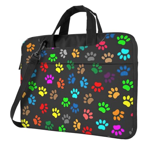 Yyoretp Laptoptasche mit buntem Hundepfotenabdruck, tragbar, mit einer Schultertasche, kompatibel mit 33 - 40,6 cm (13 - 16 Zoll), Schwarz , 15.6 inch von Yyoretp