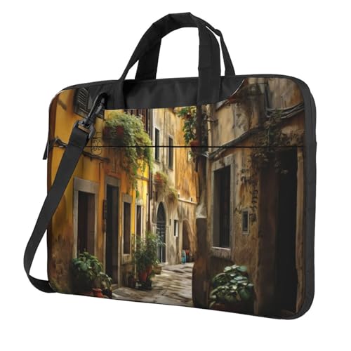 Yyoretp Laptoptasche mit italienischem Old Street Print, tragbare Laptoptasche, kompatibel mit 13-16 Zoll (33 - 40,6 cm), Schwarz , 14 inch von Yyoretp