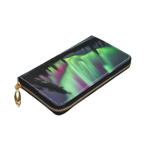 Yyoretp Northern Lights Painting Print Premium Leather Zip Around Wallet for Women and Men Checkbook Cover RFID Blocking von Yyoretp