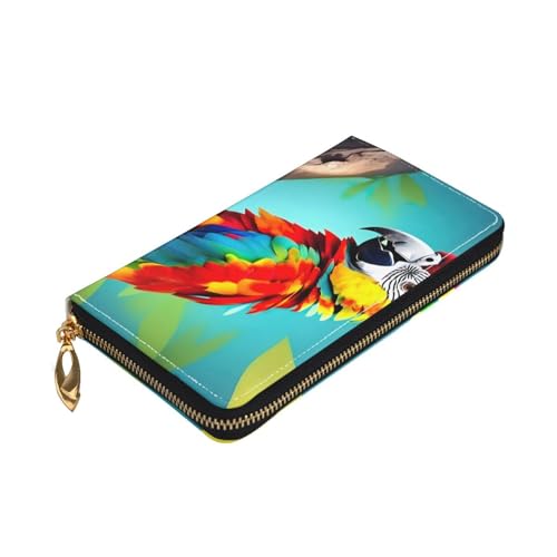 Yyoretp Papageien auf Baum, Premium-Leder-Geldbörse mit umlaufendem Reißverschluss, für Damen und Herren, Scheckbuchhülle, RFID-blockierend von Yyoretp