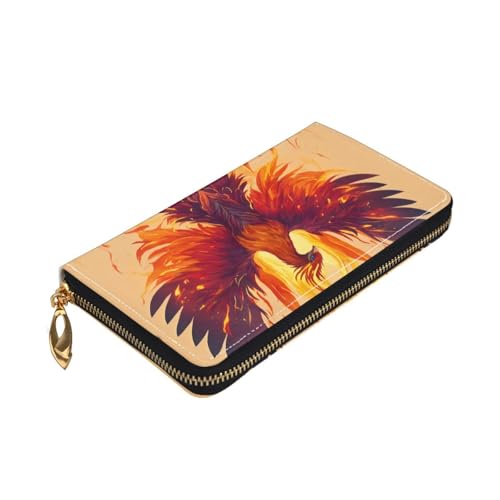 Yyoretp Phoenix Print Premium Leder Geldbörse mit umlaufendem Reißverschluss für Damen und Herren Scheckbuchhülle RFID-Blockierung von Yyoretp