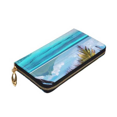 Yyoretp Tahiti Beach Print Premium Leder Reißverschluss Around Geldbörse für Damen und Herren Scheckbuchhülle RFID Blocking von Yyoretp