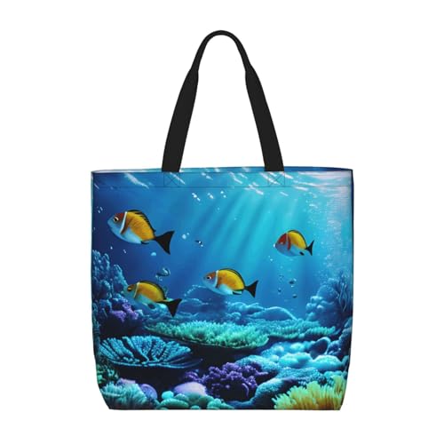 Yyoretp Tranquil Underwater Scenery Print Large Capacity Tote Bag with Zipper,Reusable Grocery Shoulder Bag for Shopping von Yyoretp