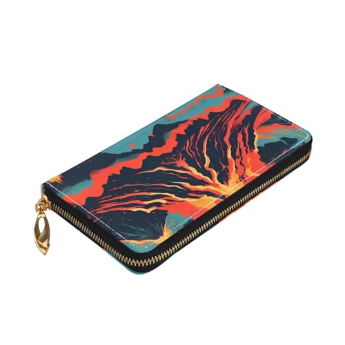 Yyoretp Volcano Print Premium Leder Zip Around Wallet für Damen und Herren Scheckbuchhülle RFID Blocking von Yyoretp