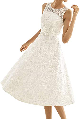 Brautkleider Kurz Spitze Vintage Schlichte Hochzeitskleider Standesamt Cocktailkleider Partykleider A-Linie Elfenbein 48 von Yyoung