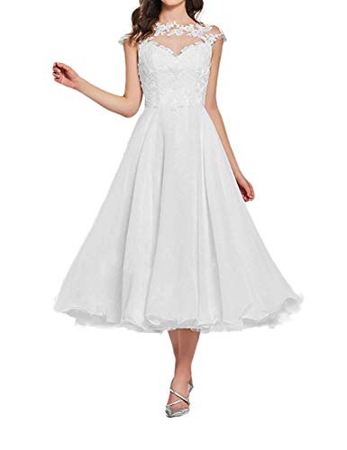 Hochzeitskleid Damen Kurz Vintage Brautkleid Spitze A-Linie Schlichte Abendkleider Elfenbein 38 von Yyoung