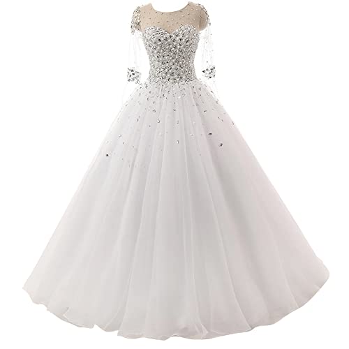 Hochzeitskleid Prinzessin Tüll Glitzer Perlen Langarm Damen Brautmode Brautkleid A-Linie Lang Weiß 40 Hochzeitskleid Prinzessin Tüll Glitzer Perlen Langarm Damen Brautmode Brautkleid A-Linie Lang Weiß 40 von Yyoung