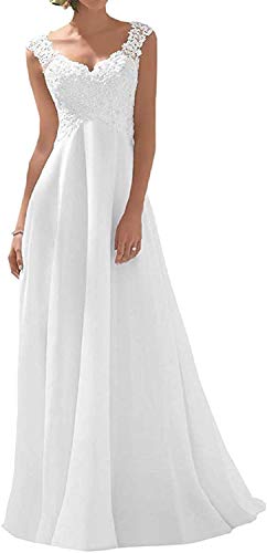 Hochzeitskleider Chiffon Brautmode Damen V Ausschnitt Brautkleider A-Linie Umstandsbrautkleid Weiß 46 von Yyoung