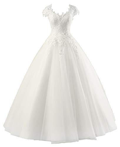 V-Ausschnitt Brautkleider Hochzeitskleider Damen Prinzessin Brautkleid Brautmode A-Linie Hochzeitskleid Elfenbein 52 von Yyoung