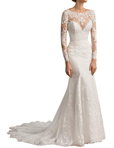 Yyoung Spitze Brautkleid Hochzeitskleid Meerjungfrau Langarm Brautmode Festkleid Brautkleid mit Schleppe Weiß 38 Yyoung Spitze Brautkleid Hochzeitskleid Meerjungfrau Langarm Brautmode Festkleid Brautkleid mit Schleppe Weiß 38 von Yyoung