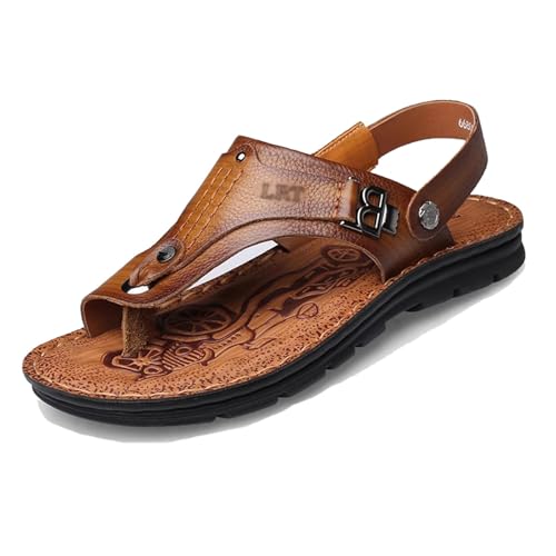 Atmungsaktive Sommer-Sandalen Zum Hineinschlüpfen Mit Fußgewölbeunterstützung Und Orthopädischer Ballenzehen-Korrektur Für Herren, Bequeme Verstellbare Und rutschfeste Leder-Flip-Flops(Khaki,38 EU) von Yytcsjz
