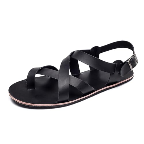 Bequeme Zehenkorrektur-Hausschuhe, Atmungsaktive Orthopädische Herren-Sandalen Mit Kreuzriemen Und Verstellbarer Metallschnalle Für Ballenzehen, rutschfeste Flip-Flops Für Den Strand(Black,43 EU) von Yytcsjz