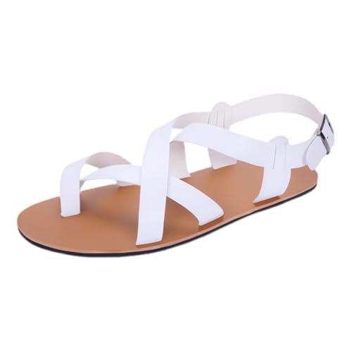 Bequeme Zehenkorrektur-Hausschuhe, Atmungsaktive Orthopädische Herren-Sandalen Mit Kreuzriemen Und Verstellbarer Metallschnalle Für Ballenzehen, rutschfeste Flip-Flops Für Den Strand(White,40 EU) von Yytcsjz