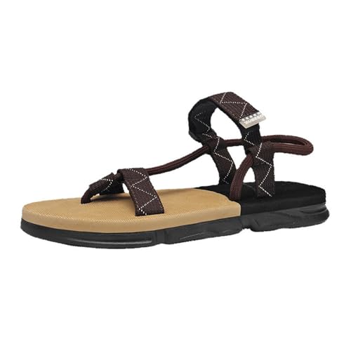 Flache Herren-Outdoor-Hausschuhe, Atmungsaktive Verstellbare Sommer-Sandalen Mit Kreuzriemen Zur Linderung Von Ballenzehen, wasserdichte Sportliche Zehentrenner Freizeit, Korrektur(Brown,44 EU) von Yytcsjz