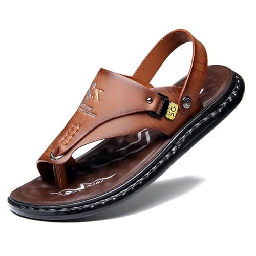 Flache Herren-Outdoor-Hausschuhe, Bequeme Strapazierfähige Herren-Sandalen Mit Fußgewölbeunterstützung, Weich Und Atmungsaktiv Orthopädische Ballenzehen-Sohle, rutschfeste Sommer-Flip(Brown,46 EU) von Yytcsjz