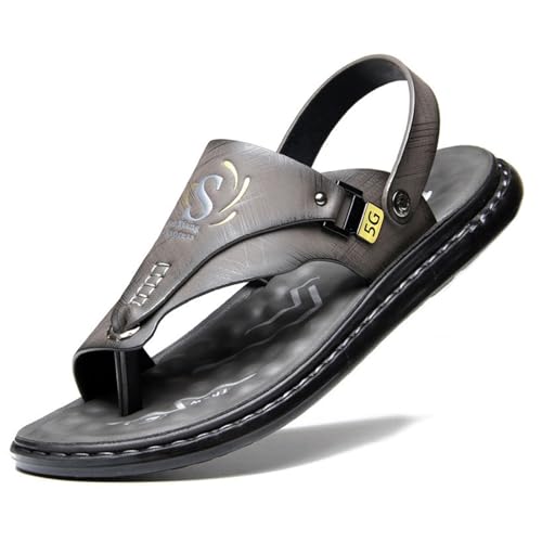 Flache Herren-Outdoor-Hausschuhe, Bequeme Strapazierfähige Herren-Sandalen Mit Fußgewölbeunterstützung, Weich Und Atmungsaktiv Orthopädische Ballenzehen-Sohle, rutschfeste Sommer-Flip(Gris,45 EU) von Yytcsjz