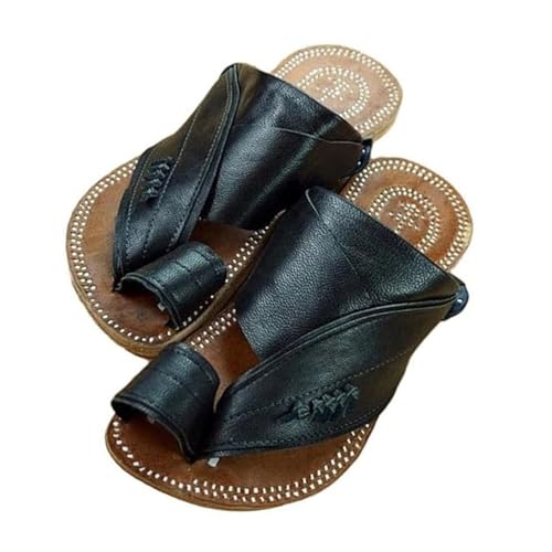 Flache Herren-Outdoor-Hausschuhe, Lässige rutschfeste Atmungsaktive Orthopädische Herren-Sandalen Zur Linderung Von Ballenzehen(Black,41 EU) von Yytcsjz