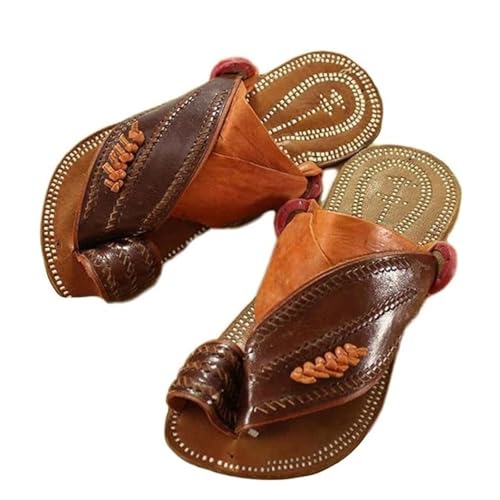 Flache Herren-Outdoor-Hausschuhe, Lässige rutschfeste Atmungsaktive Orthopädische Herren-Sandalen Zur Linderung Von Ballenzehen(Brown,39 EU) von Yytcsjz