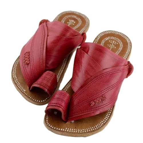 Flache Herren-Outdoor-Hausschuhe, Lässige rutschfeste Atmungsaktive Orthopädische Herren-Sandalen Zur Linderung Von Ballenzehen(Red,46 EU) von Yytcsjz