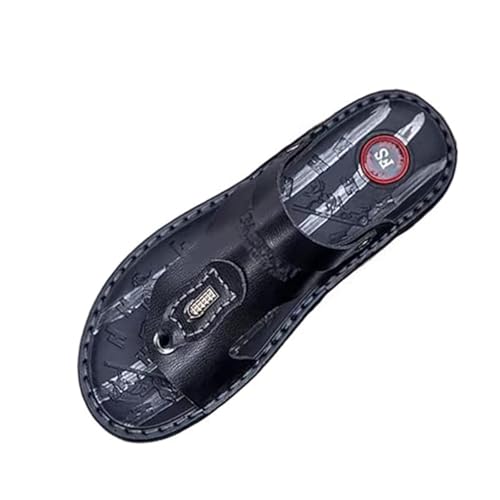Flache Herren-Outdoor-Hausschuhe, Modische Atmungsaktive Sommer-Sandalen Mit Verstellbarer Fußgewölbeunterstützung Und Ballenzehen-Einlage, Lässige Offene Outdoor-Flip-Flops(Black,42 EU) von Yytcsjz