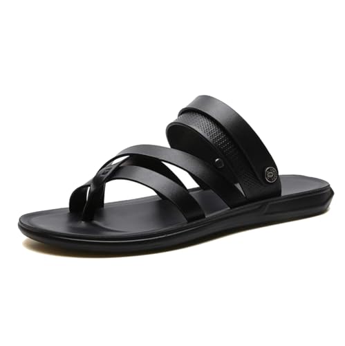 Flache Outdoor-Hausschuhe, Stylische Weiche PU-Sandalen Zum Hineinschlüpfen Und Zur Korrektur Von Ballenzehen Für Herren, rutschfeste Verstellbare Flip-Flops Fußgewölbeunterstützung(Black,42 EU) von Yytcsjz
