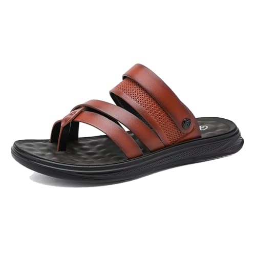 Flache Outdoor-Hausschuhe, Stylische Weiche PU-Sandalen Zum Hineinschlüpfen Und Zur Korrektur Von Ballenzehen Für Herren, rutschfeste Verstellbare Flip-Flops Fußgewölbeunterstützung(Brown,43 EU) von Yytcsjz