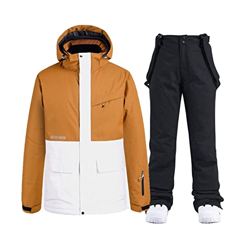 Herren Damen Ski Anzug, Herren Damen wasserdichte winddichte Kapuzenjacke und Hose Sets, 2-teilige Snowboard-Snowboard-Sets, zum Skifahren und andere Winter-Outdoor-Aktivitäten ( Color : A khaki , Siz von Yytcsjz