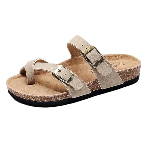 Yytcsjz Herren-Sandalen Aus Kork Mit Fußbett Und Fußgewölbeunterstützung Gegen Ballenzehen, Orthopädische Hausschuhe Im Vintage-Stil Mit Offener Spitze Verstellbarer Metallschnalle(Beige,43 EU) von Yytcsjz