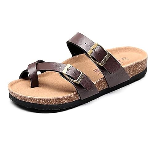 Yytcsjz Herren-Sandalen Aus Kork Mit Fußbett Und Fußgewölbeunterstützung Gegen Ballenzehen, Orthopädische Hausschuhe Im Vintage-Stil Mit Offener Spitze Verstellbarer Metallschnalle(Brown,42 EU) von Yytcsjz