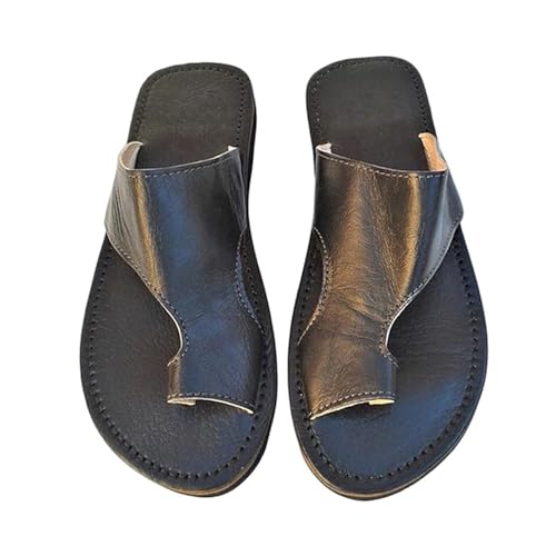 Herren-Sandalen Aus Leder Mit Zehenring Und Ballenzehen-Korrektur, Lässige Sommer-Sandalen, Flip-Flops Mit Eckiger Zehenkorrektur Hinten Fischmaul-Form, Für Plattfüße Plantarfasziitis(Black,48 EU) Herren-Sandalen Aus Leder Mit Zehenring Und Ballenzehen-Korrektur, Lässige Sommer-Sandalen, Flip-Flops Mit Eckiger Zehenkorrektur Hinten Fischmaul-Form, Für Plattfüße Plantarfasziitis(Black,48 EU) von Yytcsjz