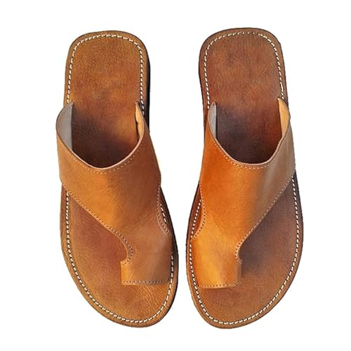 Herren-Sandalen Aus Leder Mit Zehenring Und Ballenzehen-Korrektur, Lässige Sommer-Sandalen, Flip-Flops Mit Eckiger Zehenkorrektur Hinten Fischmaul-Form, Für Plattfüße Plantarfasziitis(Brown,40 EU) Herren-Sandalen Aus Leder Mit Zehenring Und Ballenzehen-Korrektur, Lässige Sommer-Sandalen, Flip-Flops Mit Eckiger Zehenkorrektur Hinten Fischmaul-Form, Für Plattfüße Plantarfasziitis(Brown,40 EU) von Yytcsjz