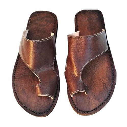 Herren-Sandalen Aus Leder Mit Zehenring Und Ballenzehen-Korrektur, Lässige Sommer-Sandalen, Flip-Flops Mit Eckiger Zehenkorrektur Hinten Fischmaul-Form, Für Plattfüße Plantarfasziitis(Coffee,48 EU) Herren-Sandalen Aus Leder Mit Zehenring Und Ballenzehen-Korrektur, Lässige Sommer-Sandalen, Flip-Flops Mit Eckiger Zehenkorrektur Hinten Fischmaul-Form, Für Plattfüße Plantarfasziitis(Coffee,48 EU) von Yytcsjz