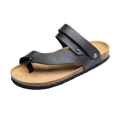 Herren-Sommersandalen Mit Verstellbarer Fußgewölbeunterstützung Und Atmungsaktivem Kork Zur Korrektur Von Ballenzehen, Bequeme Robuste Flip-Flops Offener Zehenpartie Plantarfasziitis(Black,42 EU) von Yytcsjz