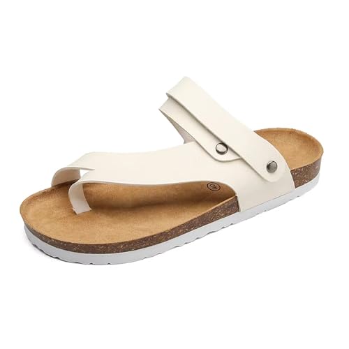 Herren-Sommersandalen Mit Verstellbarer Fußgewölbeunterstützung Und Atmungsaktivem Kork Zur Korrektur Von Ballenzehen, Bequeme Robuste Flip-Flops Offener Zehenpartie Plantarfasziitis(White,35 EU) von Yytcsjz