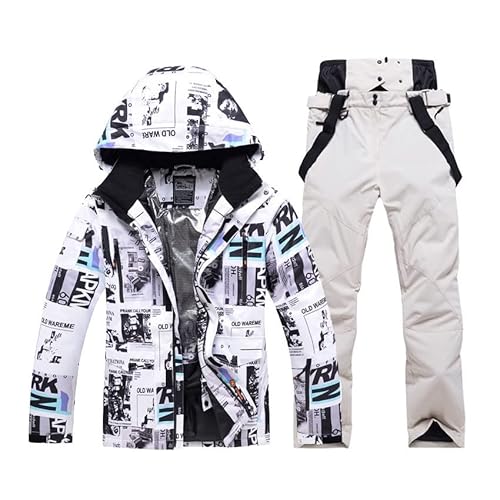 Herren Winter Schnee Mantel Ski Anzüge, Herren wasserdichte winddichte Kapuze Druck Jacke und Hose Ski Anzug Set, 2-teilige Snowboard Snowboard-Anzüge, zum Skifahren, Schneemobil fahren (Color : A wh von Yytcsjz