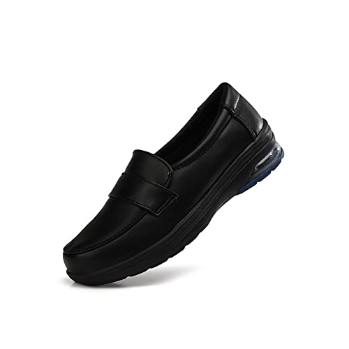 Komfort Krankenschwester Schuhe Für Frauen, Leichte rutschfeste Professionelle Krankenpflege Arbeit Leder Loafers Perfekt Für Medizinische Versorgung, Restaurant Arbeit (Color : Black, Size : 38 EU von Yytcsjz