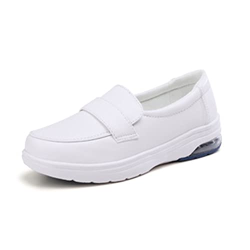 Komfort Krankenschwester Schuhe Für Frauen, Leichte rutschfeste Professionelle Krankenpflege Arbeit Leder Loafers Perfekt Für Medizinische Versorgung, Restaurant Arbeit (Color : White, Size : 38 EU von Yytcsjz