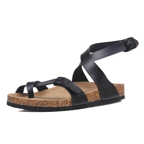 Yytcsjz Korksandalen Für Herren, Flache Herren-Outdoor-Sandalen Mit Verstellbarer Metallschnalle Und Kreuzriemen Zur Korrektur Von Ballenzehen(Black,43 EU) von Yytcsjz