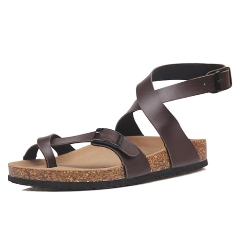 Yytcsjz Korksandalen Für Herren, Flache Herren-Outdoor-Sandalen Mit Verstellbarer Metallschnalle Und Kreuzriemen Zur Korrektur Von Ballenzehen(Brown,35 EU) von Yytcsjz